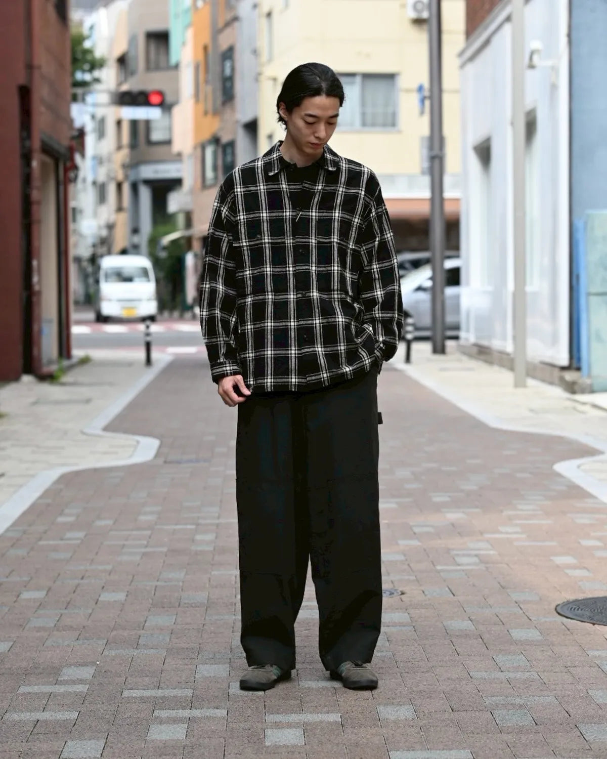 blurhms / Silk / Cottn Nep Plaid Military Shirt (BHS25F015)