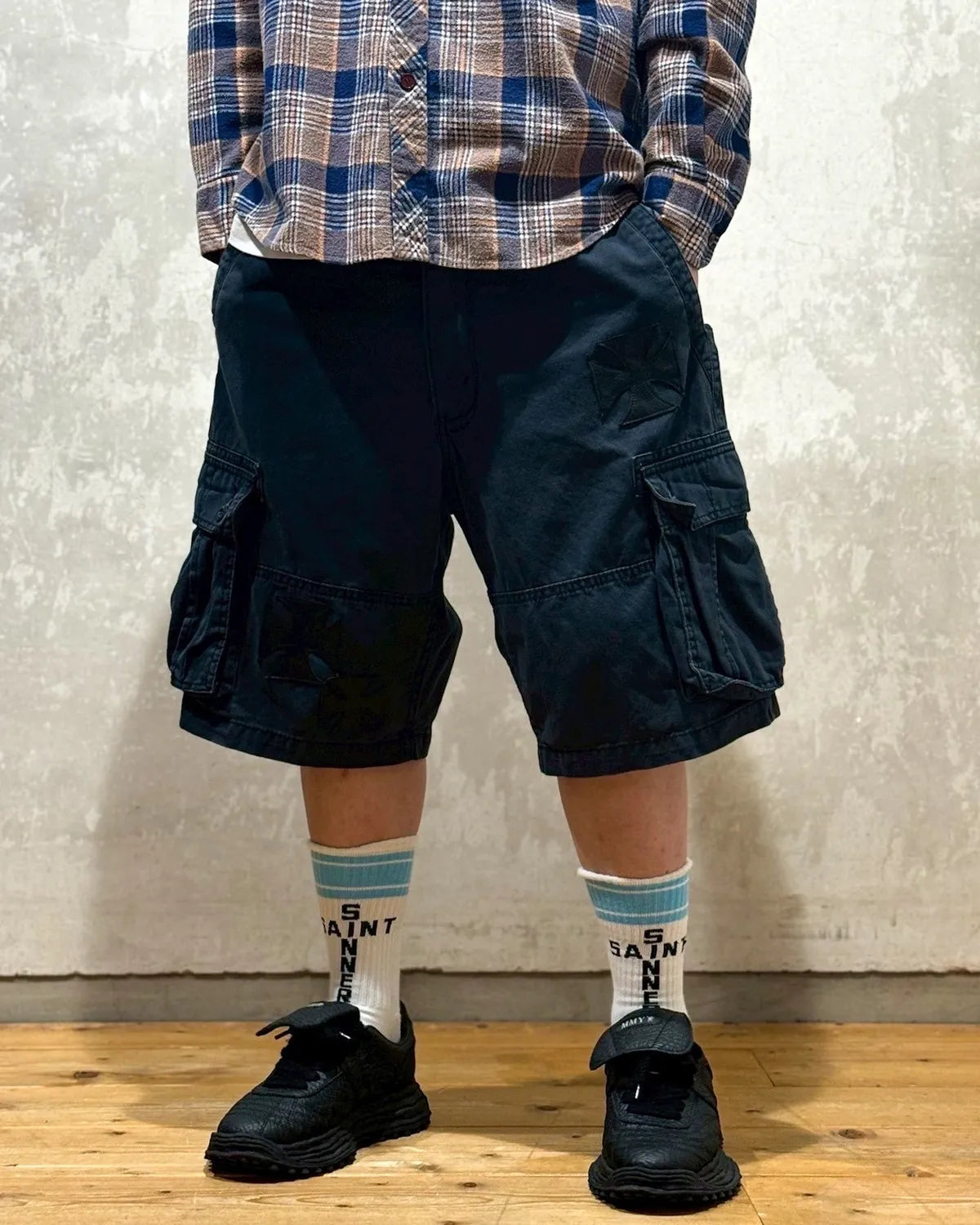 mindseeker / Vintage Remake Iron Cross Patch Camo Cargo Shorts (MSV-25-145)