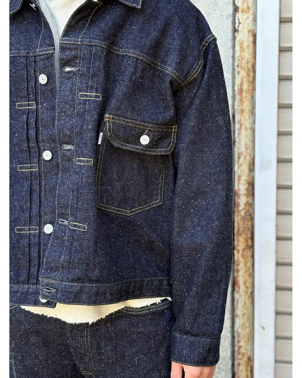 New Manual / #023 LV T-BACK DENIM JACKET BLEACH ONE-WASHED