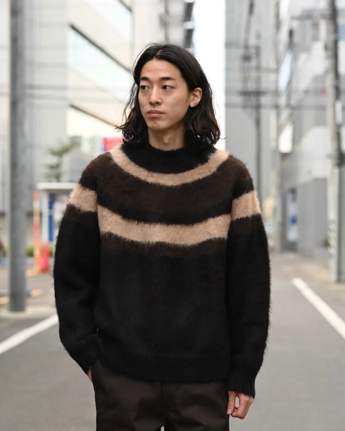MARKAWARE / ALPACA BRUSHED STRIPED JUMPER (A25D02SW01C)