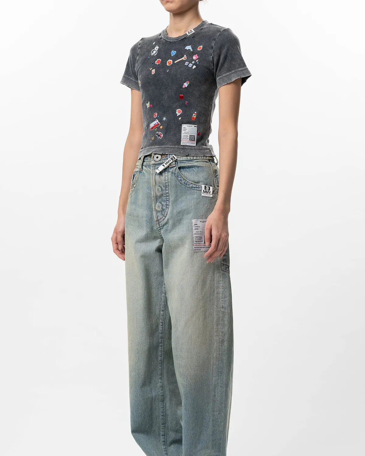 Maison MIHARA YASUHIRO / Kids Sticker Print Bleached Mini T-shirt -Women's- (K16TS782)
