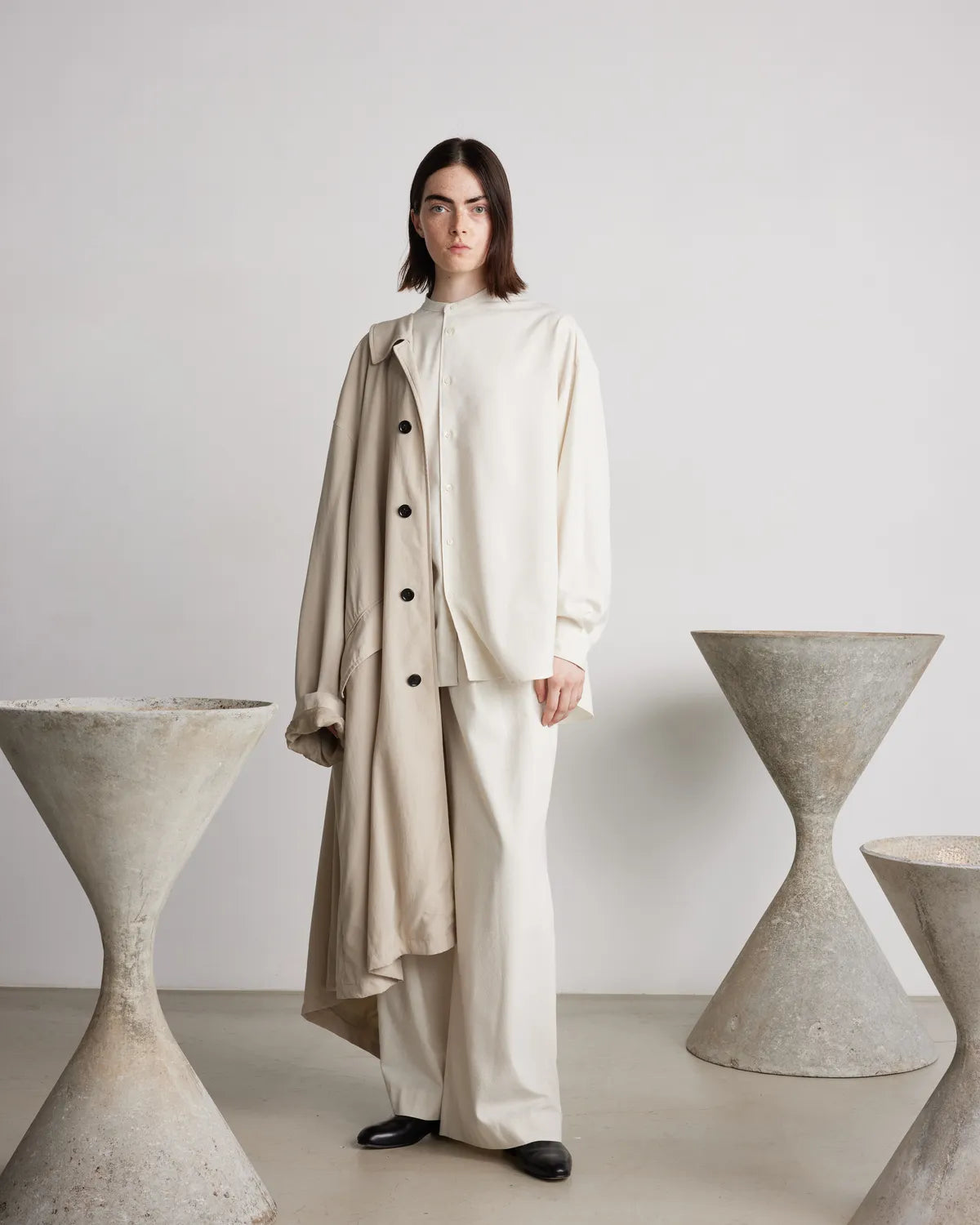 Graphpaper / Silk Noil Viscose Band Collar Shirt (GL251-50050)