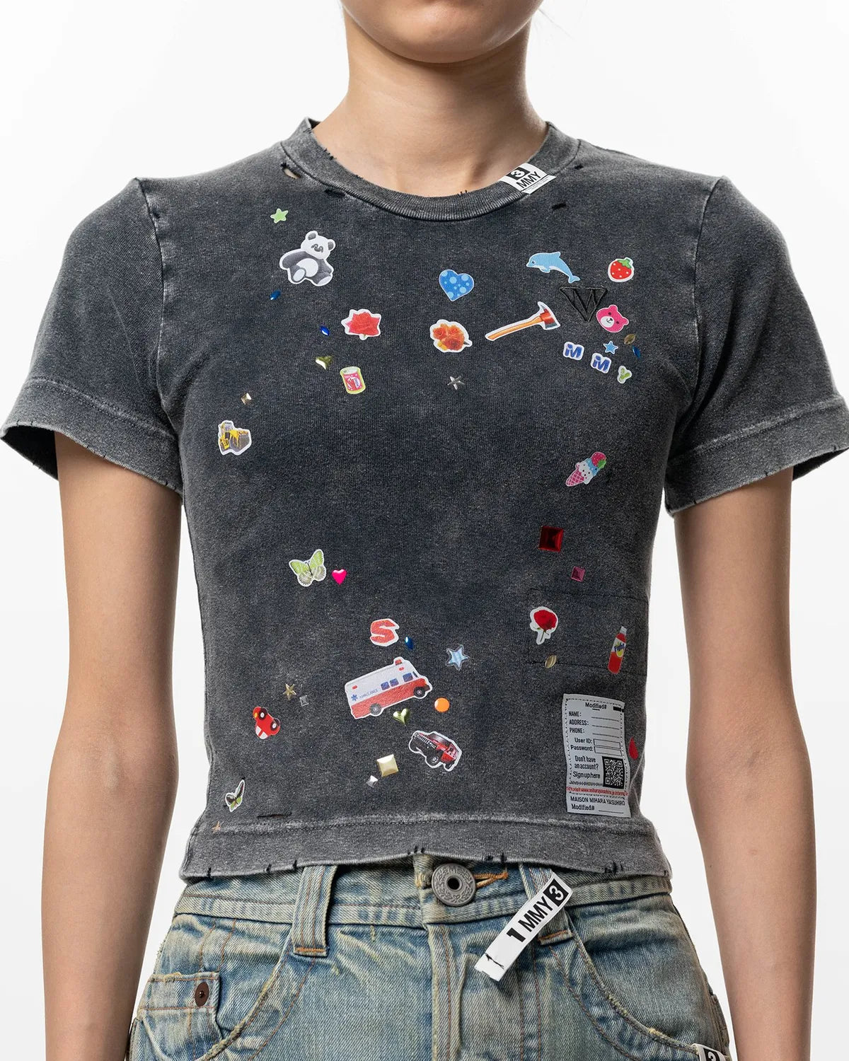 Maison MIHARA YASUHIRO / Kids Sticker Print Bleached Mini T-shirt -Women's- (K16TS782)