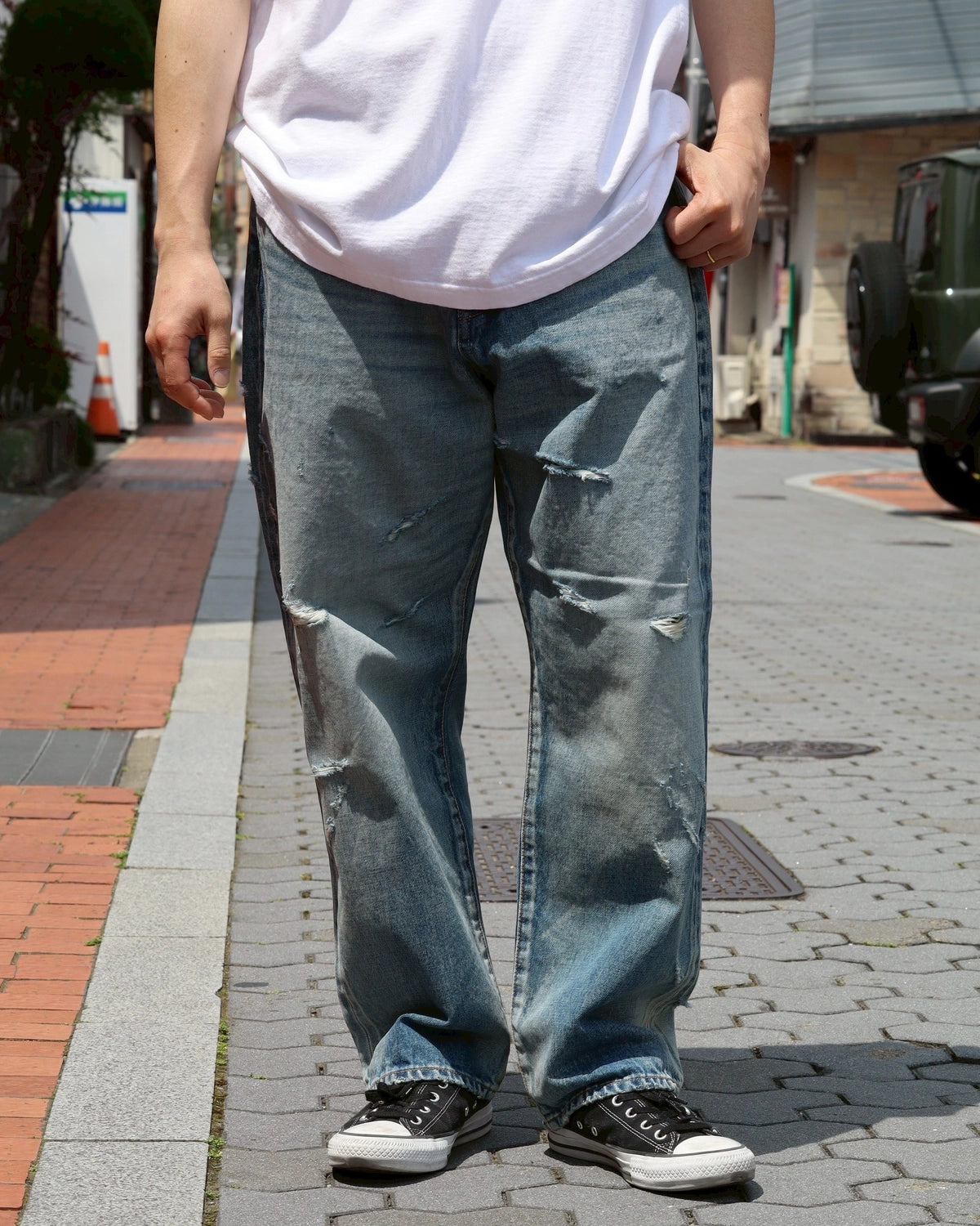 SEQUEL / × FRAGMENT DAMEGE DENIM PANTS (SQ-25SS-PT-06)