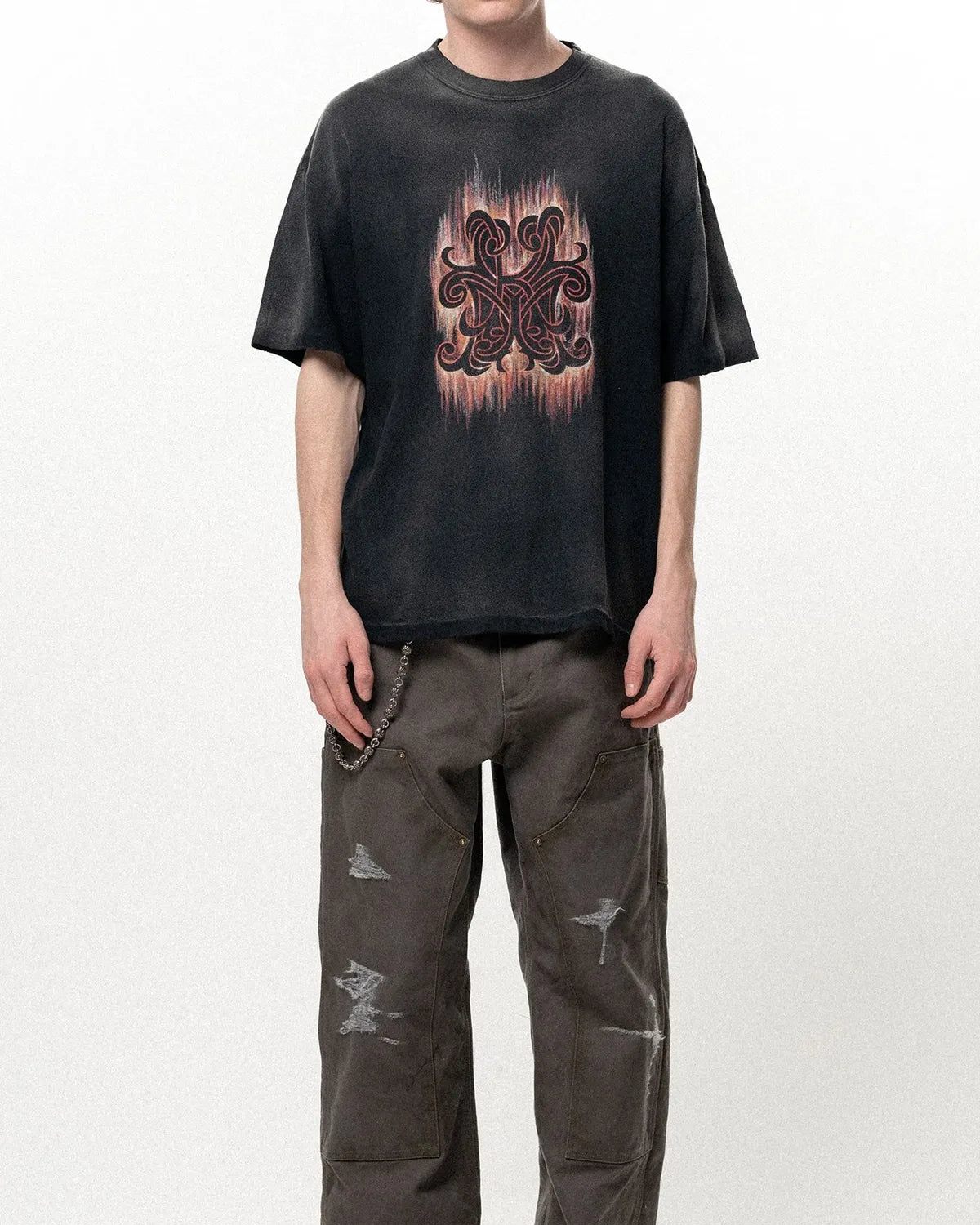 KAMIYA / "CRAYON FLAME" Distressed T-shirt (G16TS085)
