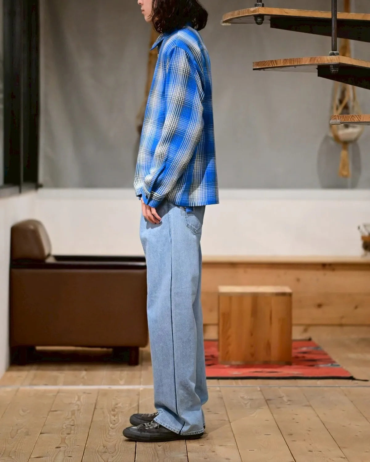 LAD MUSICIAN / COTTON FLANNEL CHECK FRONT ZIP SHIRT (2126-109)