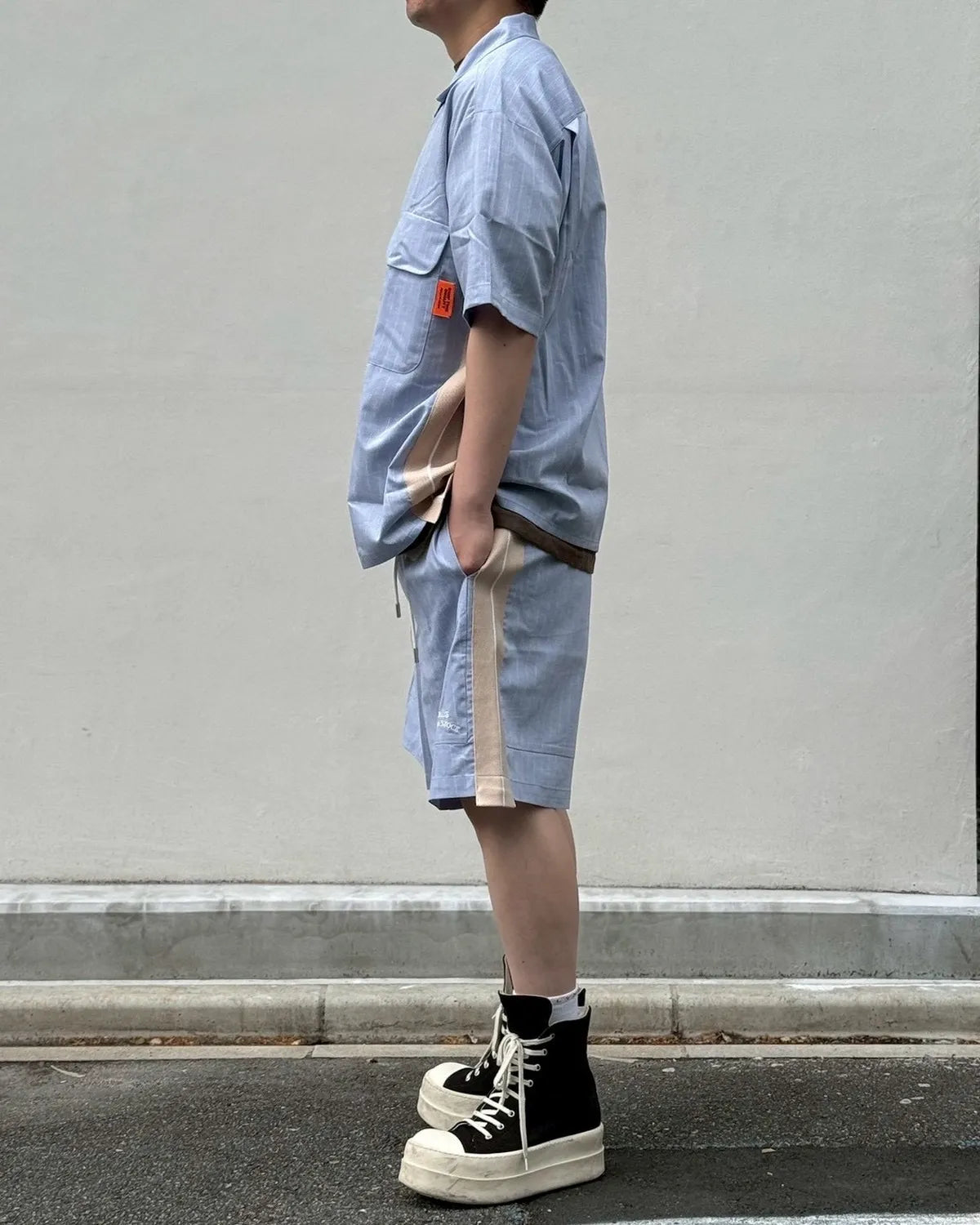 ALWAYS OUT OF STOCK / SIDE STRIPE OPEN COLLAR LINEN SHIRT (HA-026105131)