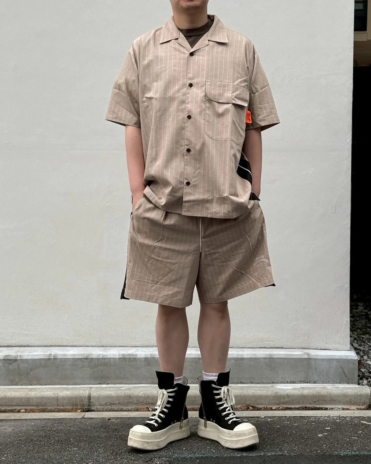 ALWAYS OUT OF STOCK / SIDE STRIPE OPEN COLLAR LINEN SHIRT (HA-026105131)