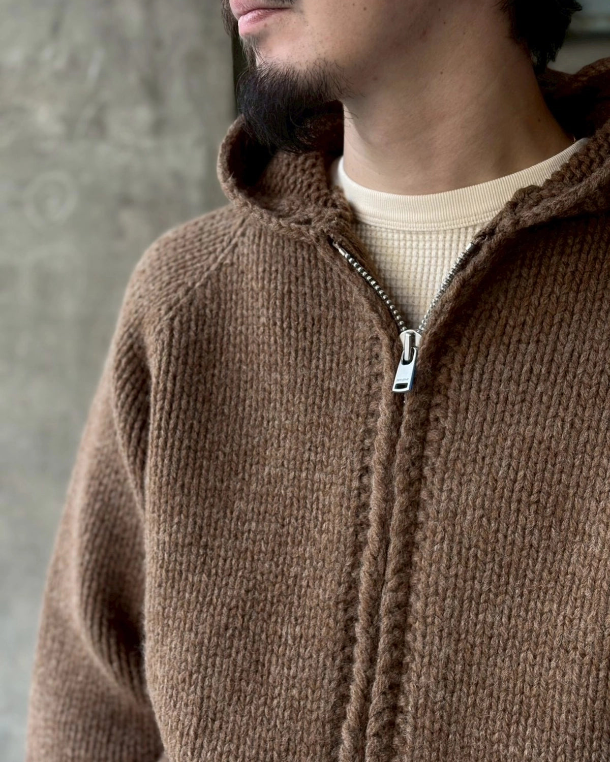 NONNATIVE / WANDERER HAND-KNIT HOODED SWEATER WOOL YARN (NN-K4706)