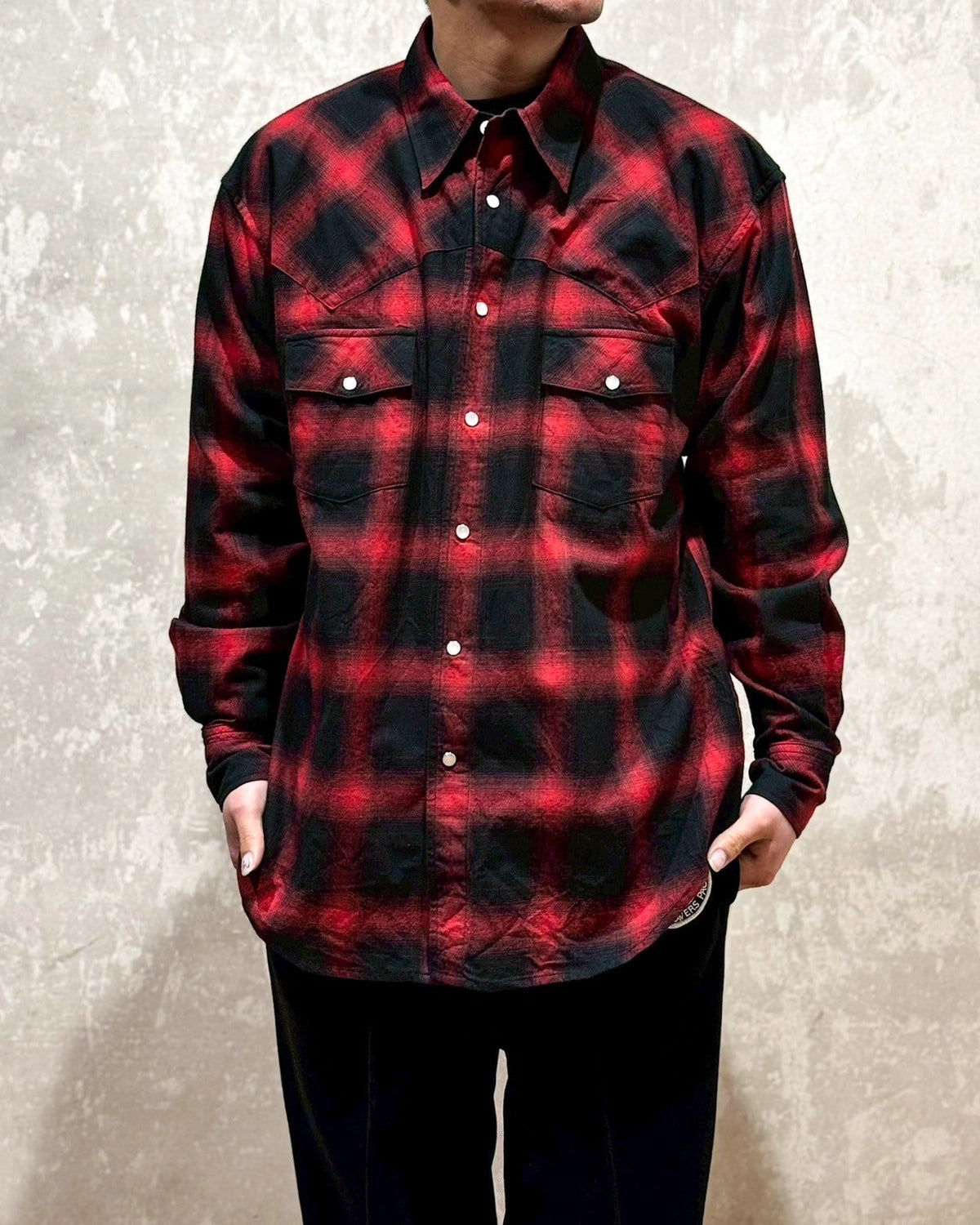 LASTMAN / OMBRE PLAID WESTERN SHIRTS -L/S- (251LM-SH03)