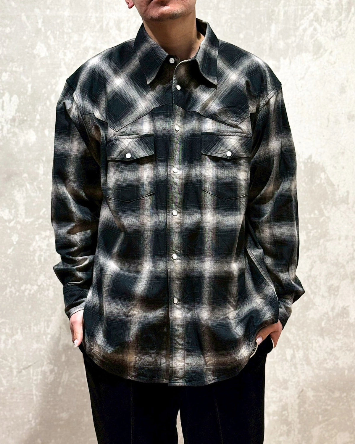 LASTMAN / OMBRE PLAID WESTERN SHIRTS -L/S- (251LM-SH03)
