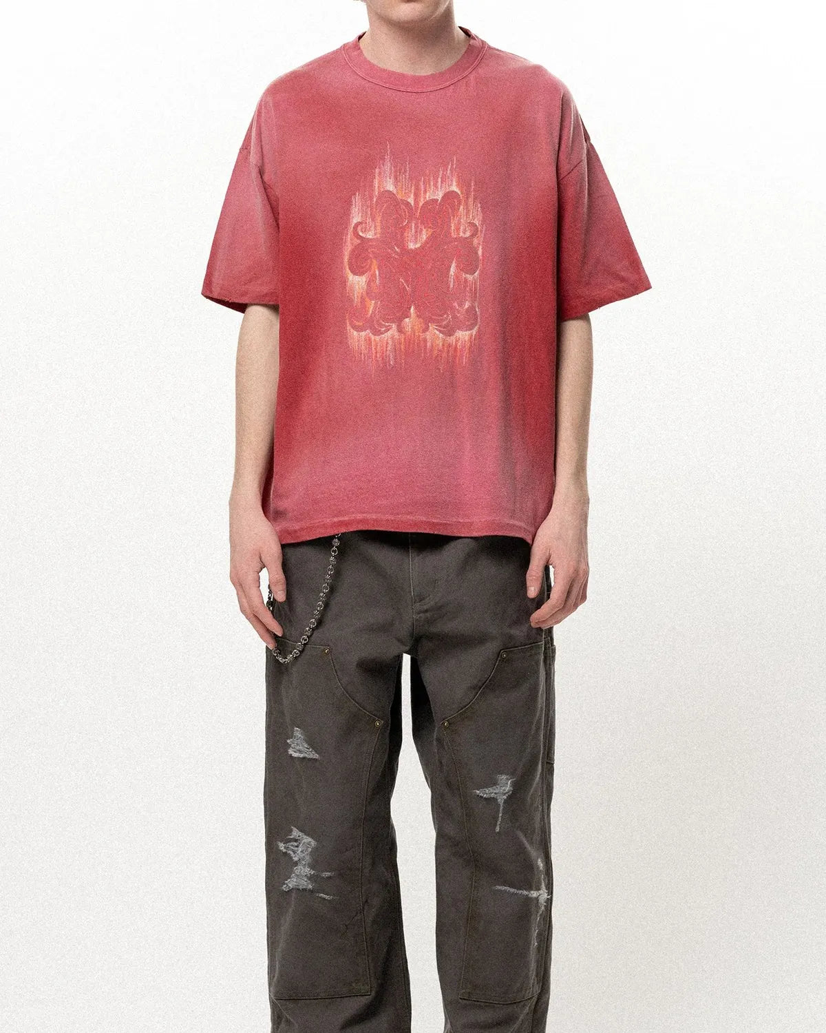 KAMIYA / "CRAYON FLAME" Distressed T-shirt (G16TS085)