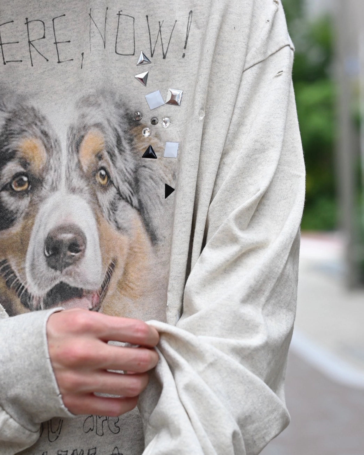 Maison MIHARA YASUHIRO / Dog Printed Embellished Distressed Long Sleeve T-shirt (J15LT751)