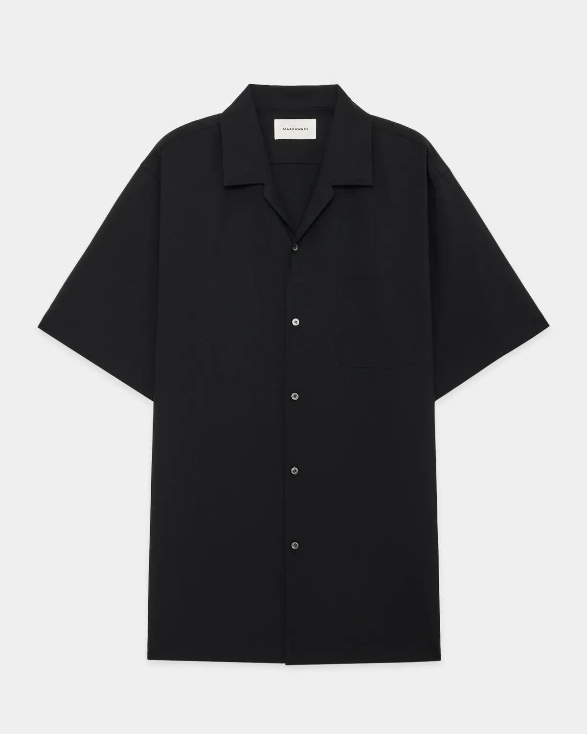 MARKAWARE / ORGANIC WOOL 2/80 TROPICAL ITALIAN OPEN COLLAR S/S SHIRT (A25B03SH02B)