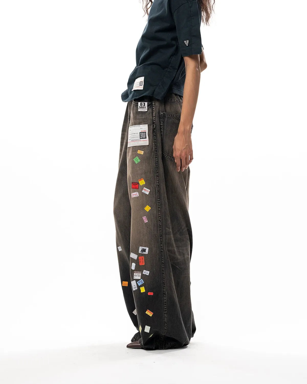 Maison MIHARA YASUHIRO / Price Tag Sticker Printed Wide Denim Pants -Women's- (B17PT101)