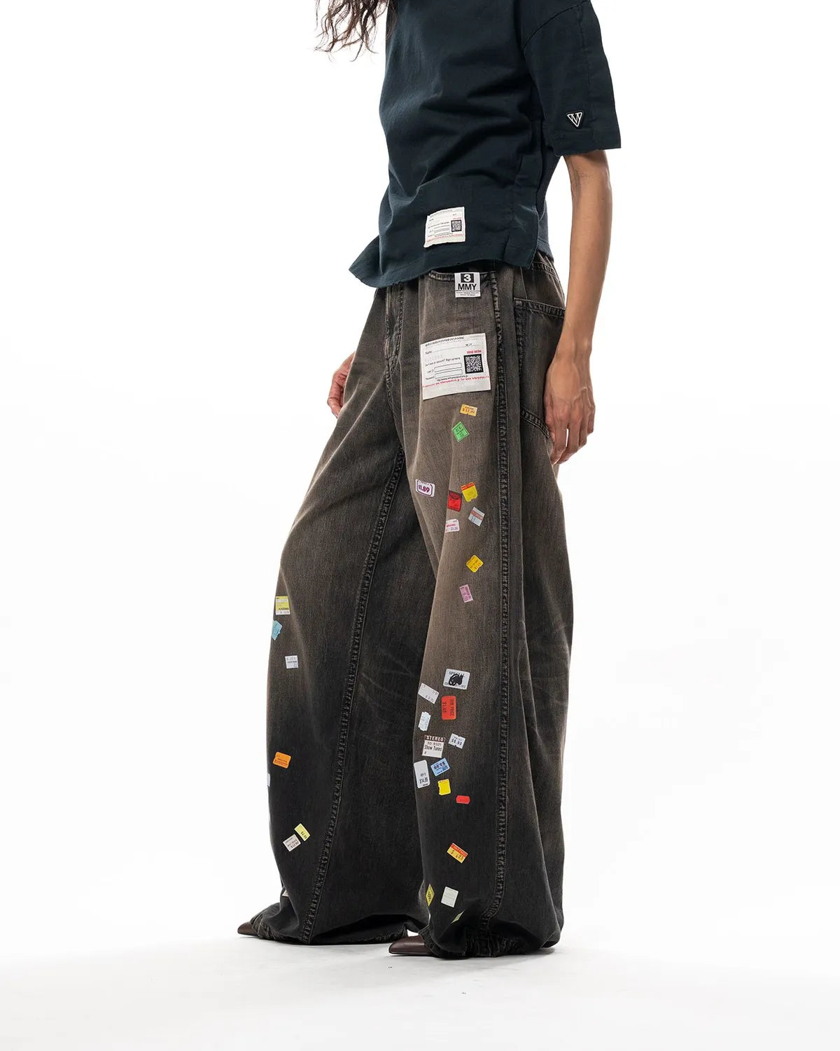 Maison MIHARA YASUHIRO / Price Tag Sticker Printed Wide Denim Pants -Women's- (B17PT101)