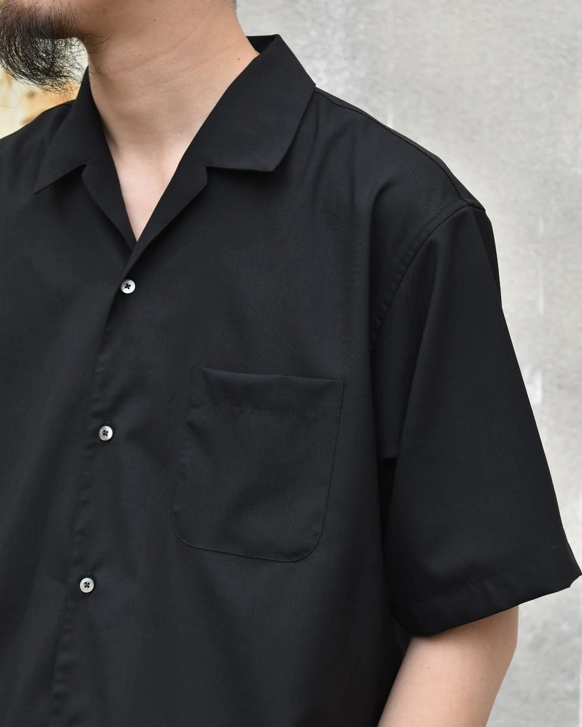 MARKAWARE / ORGANIC WOOL 2/80 TROPICAL ITALIAN OPEN COLLAR S/S SHIRT (A25B03SH02B)