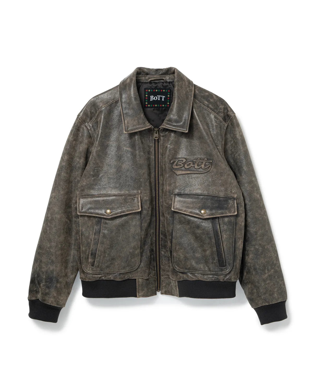 BoTT(ボット) / Script Logo Cracked Leather Jacket | 公式通販 BoTT(ボット) / Script Logo Cracked Leather Jacket | 公式通販