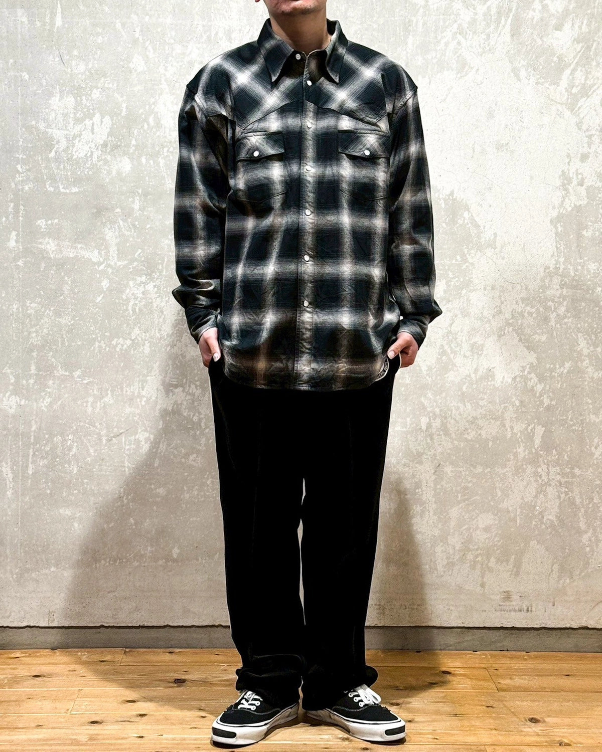 LASTMAN / OMBRE PLAID WESTERN SHIRTS -L/S- (251LM-SH03)