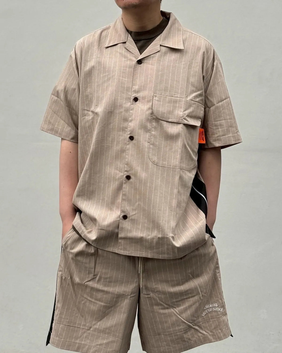 ALWAYS OUT OF STOCK / SIDE STRIPE OPEN COLLAR LINEN SHIRT (HA-026105131)