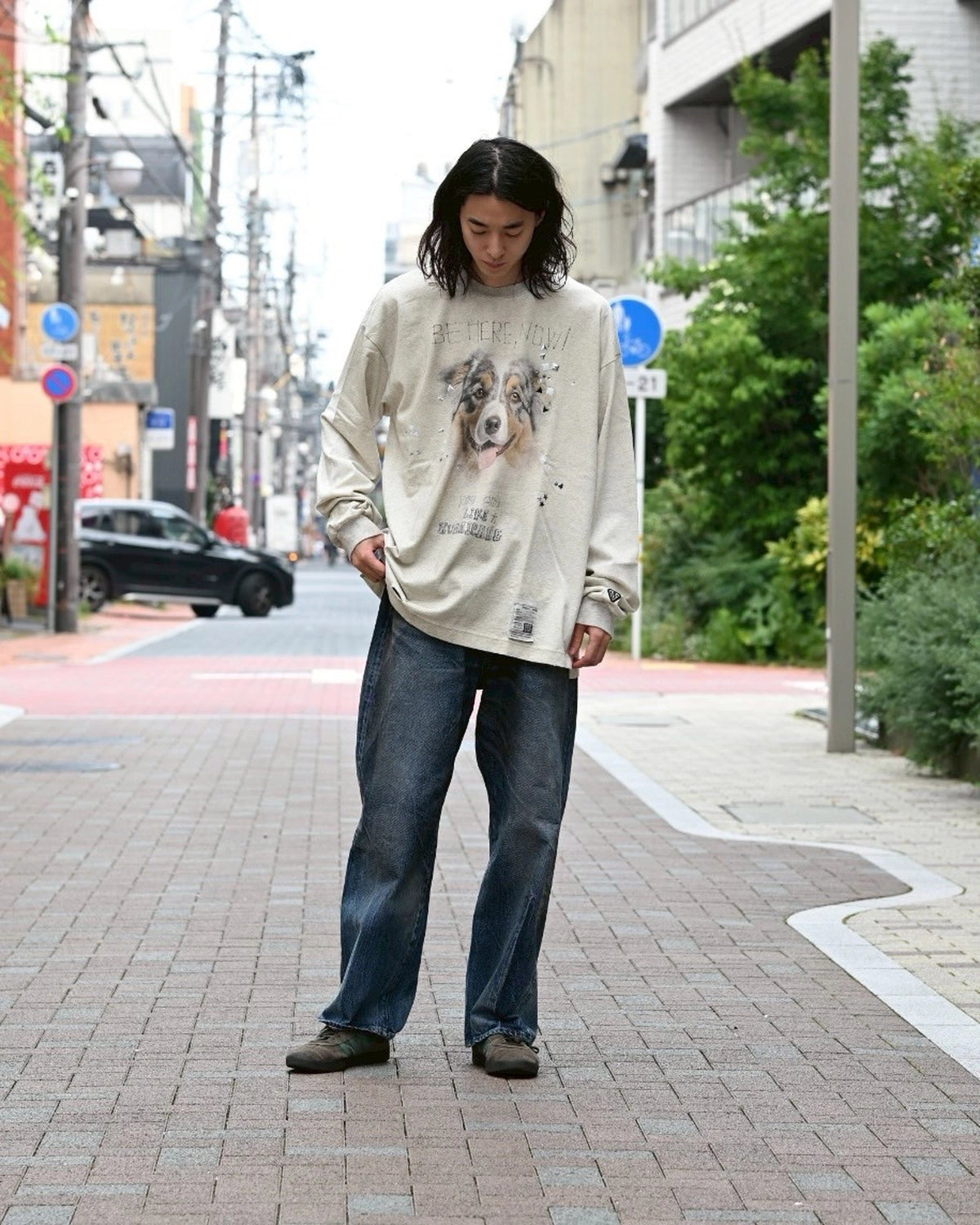 Maison MIHARA YASUHIRO / Dog Printed Embellished Distressed Long Sleeve T-shirt (J15LT751)