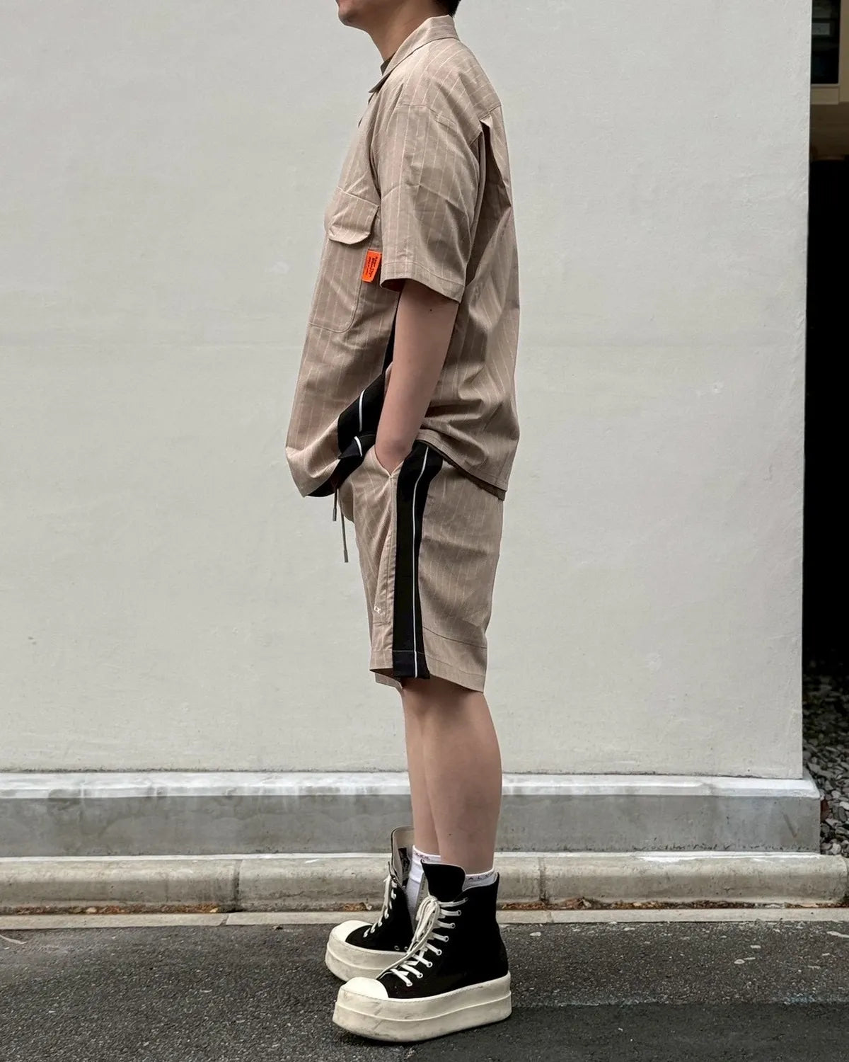 ALWAYS OUT OF STOCK / SIDE STRIPE OPEN COLLAR LINEN SHIRT (HA-026105131)