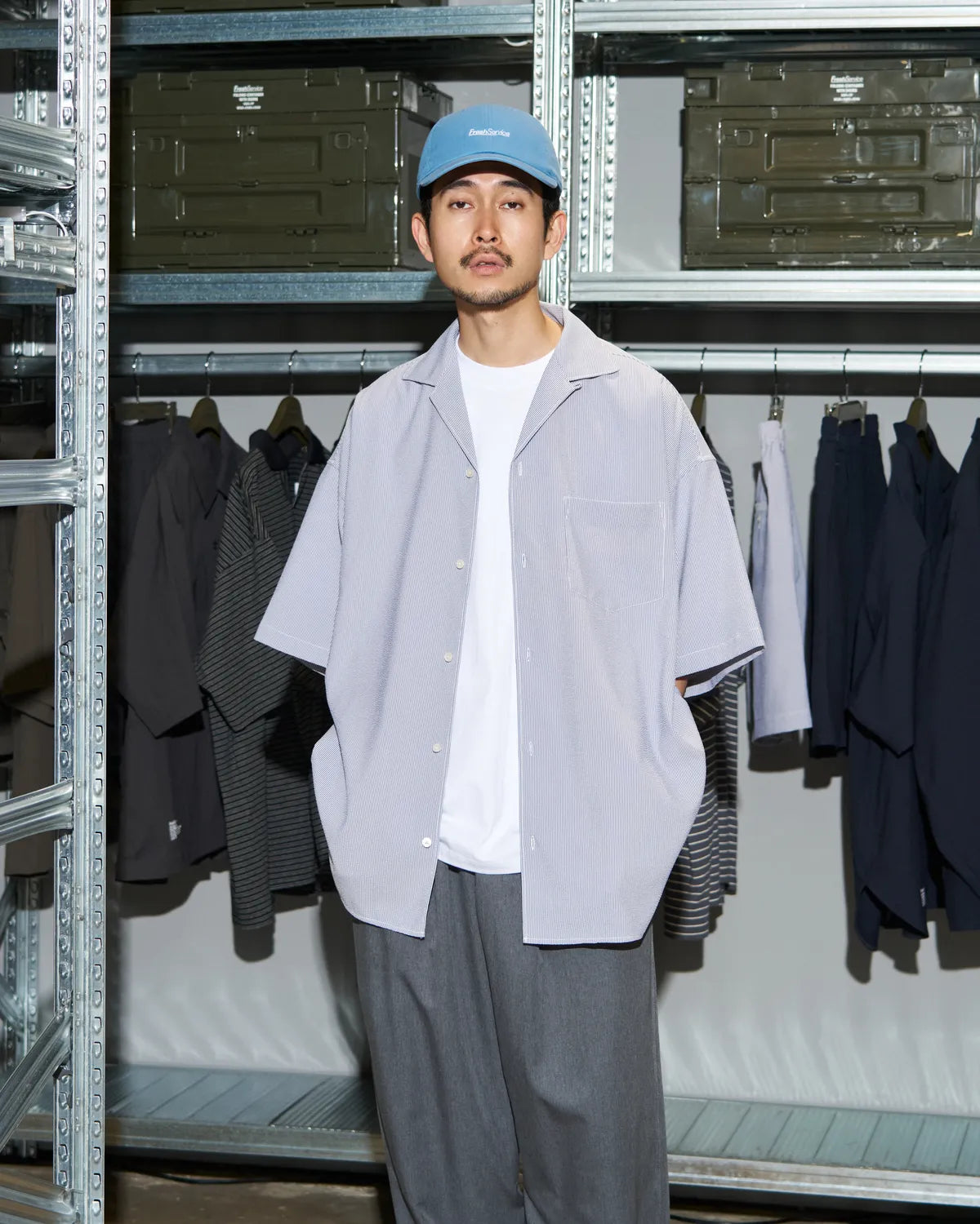 FreshService / SEERSUCKER STRIPE OPEN COLLAR SHIRT (FSC262-50113)