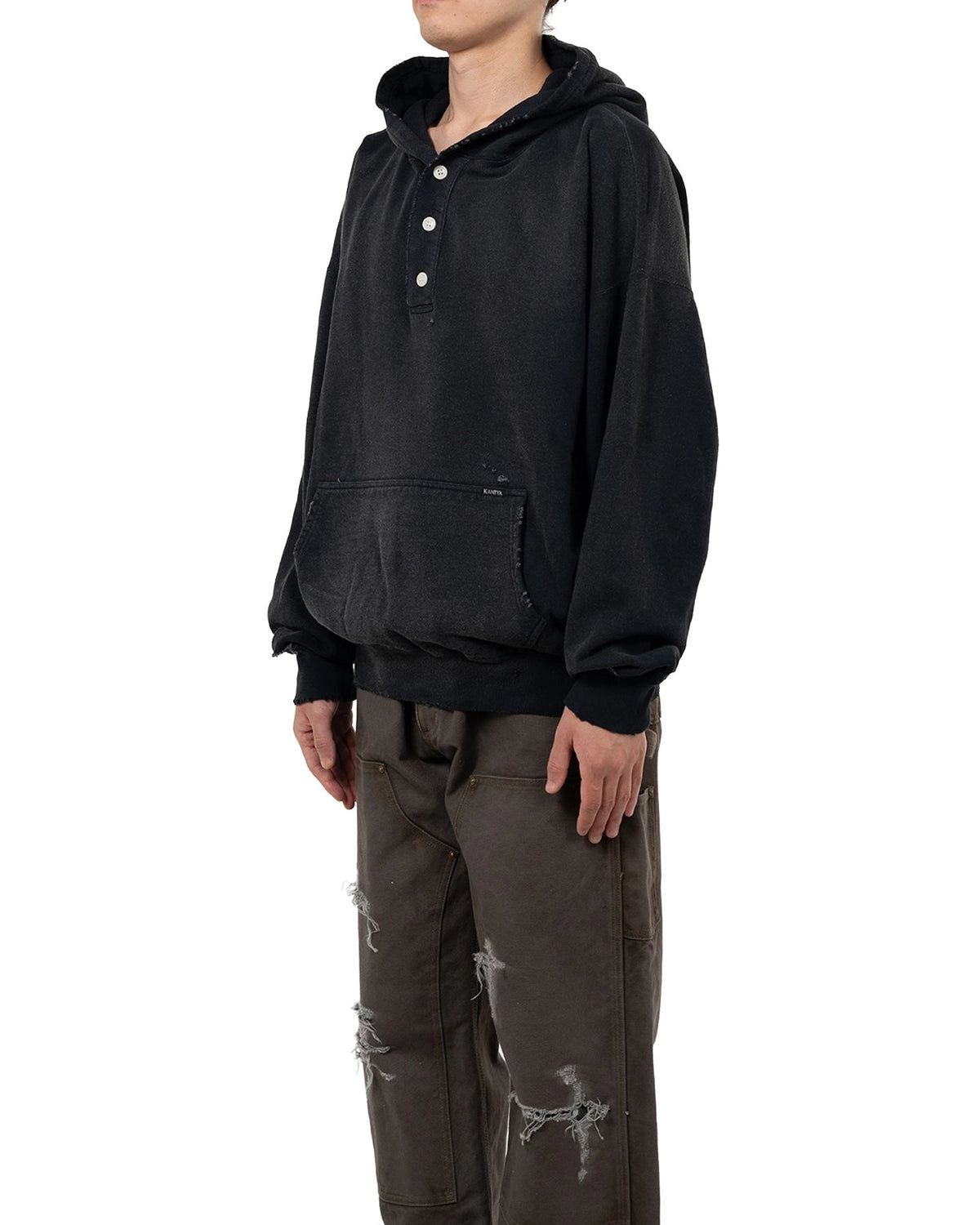 KAMIYA / Distressed Henry Neck Hoodie (G15HD077)
