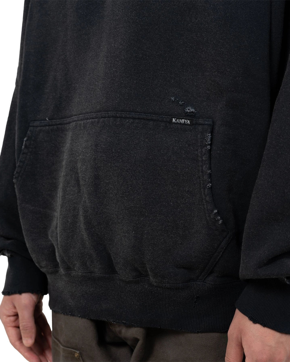 KAMIYA / Distressed Henry Neck Hoodie (G15HD077)