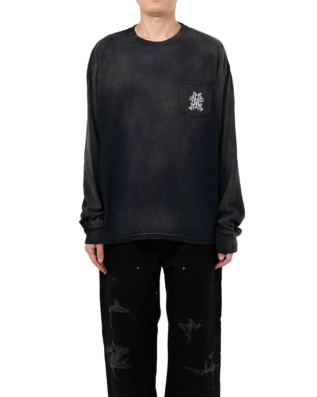 KAMIYA / "Messenger Bird" Distressed Pocket L/S T-shirt (G15LT086)