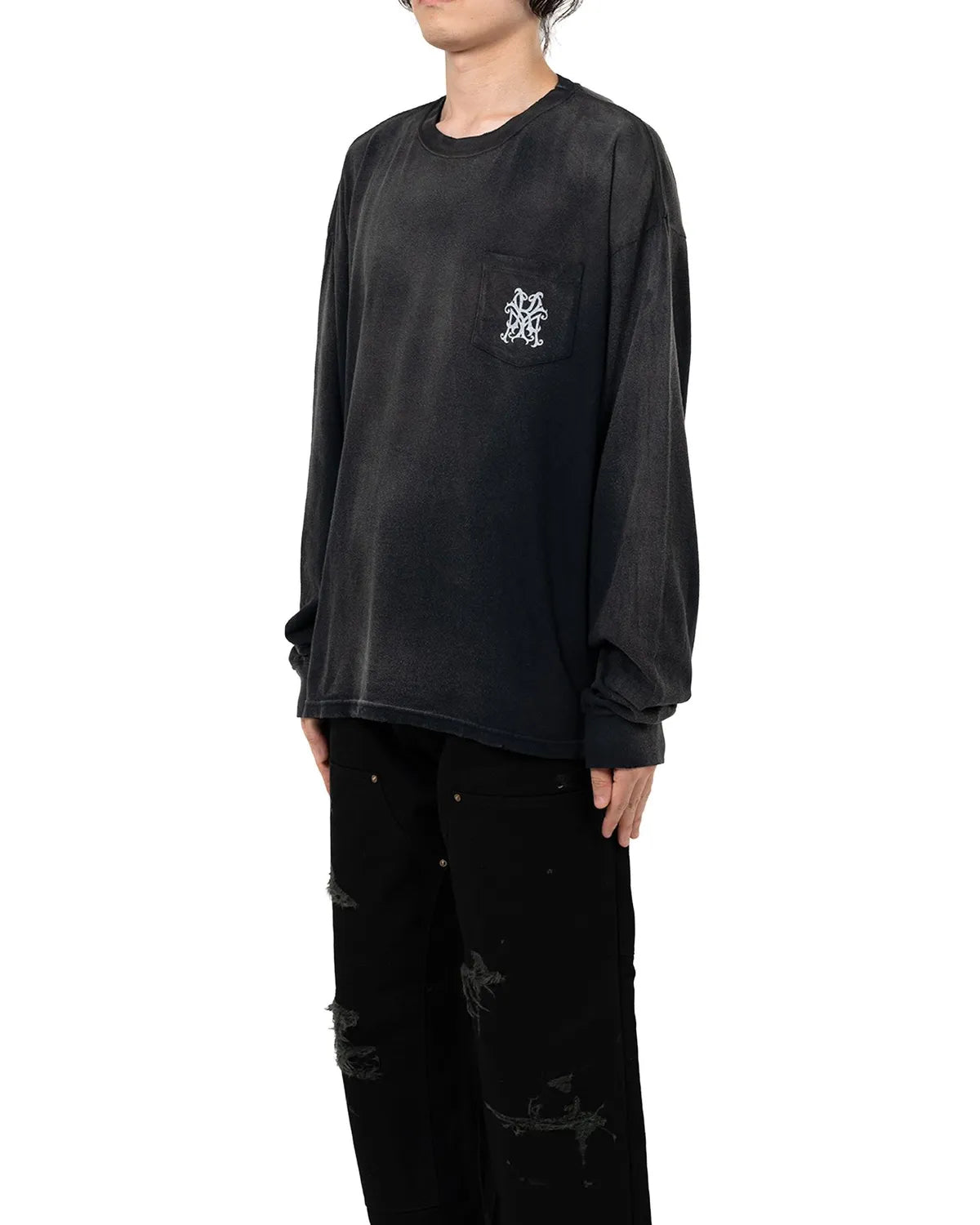 KAMIYA / "Messenger Bird" Distressed Pocket L/S T-shirt (G15LT086)