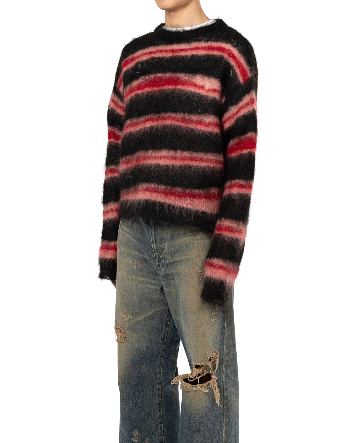 KAMIYA / Distorted Border Mohair Knit Sweater (G15PO071)