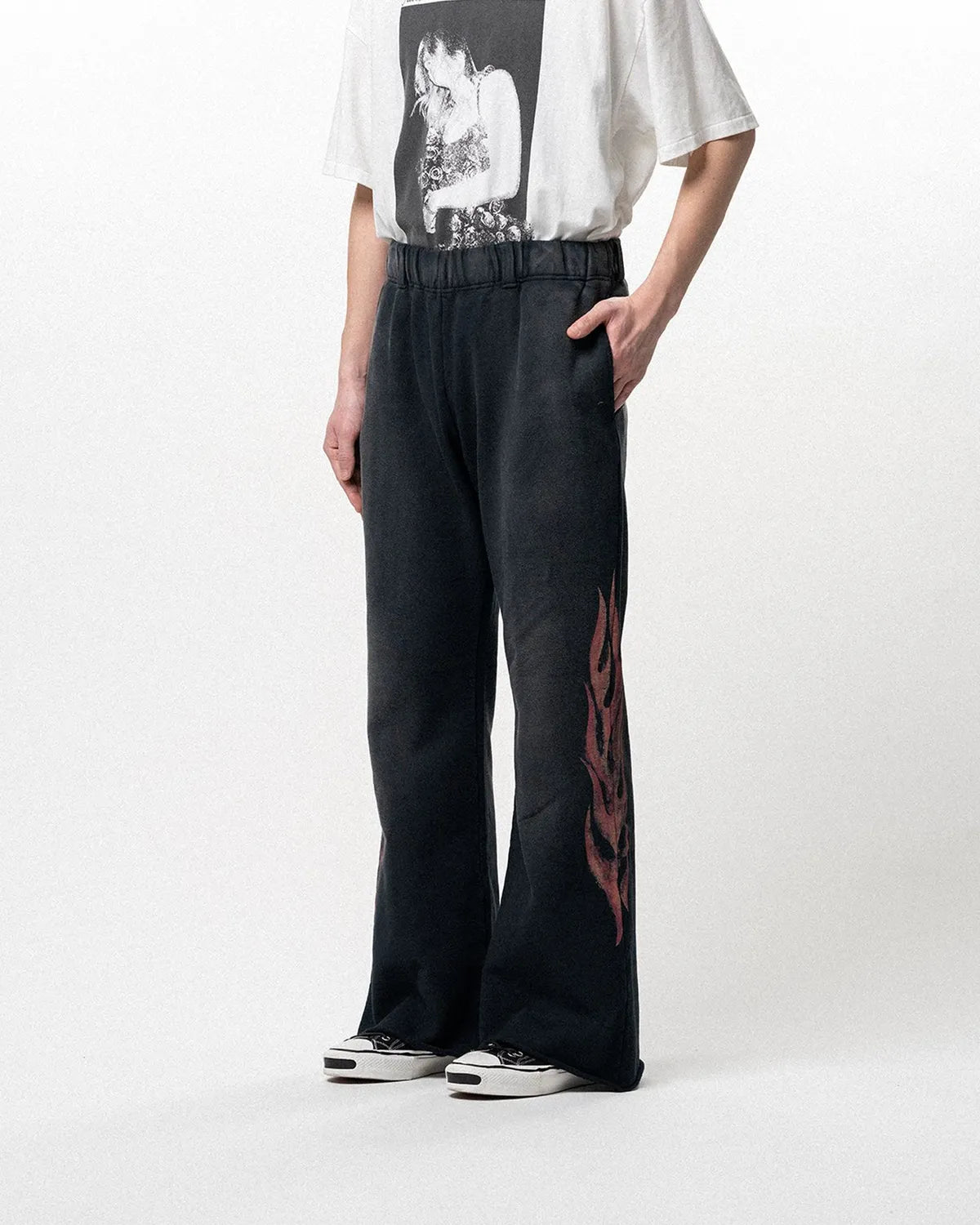 KAMIYA / "CRAYON FLAME" Distressed Bootcut Sweat Pants (G16PT069)