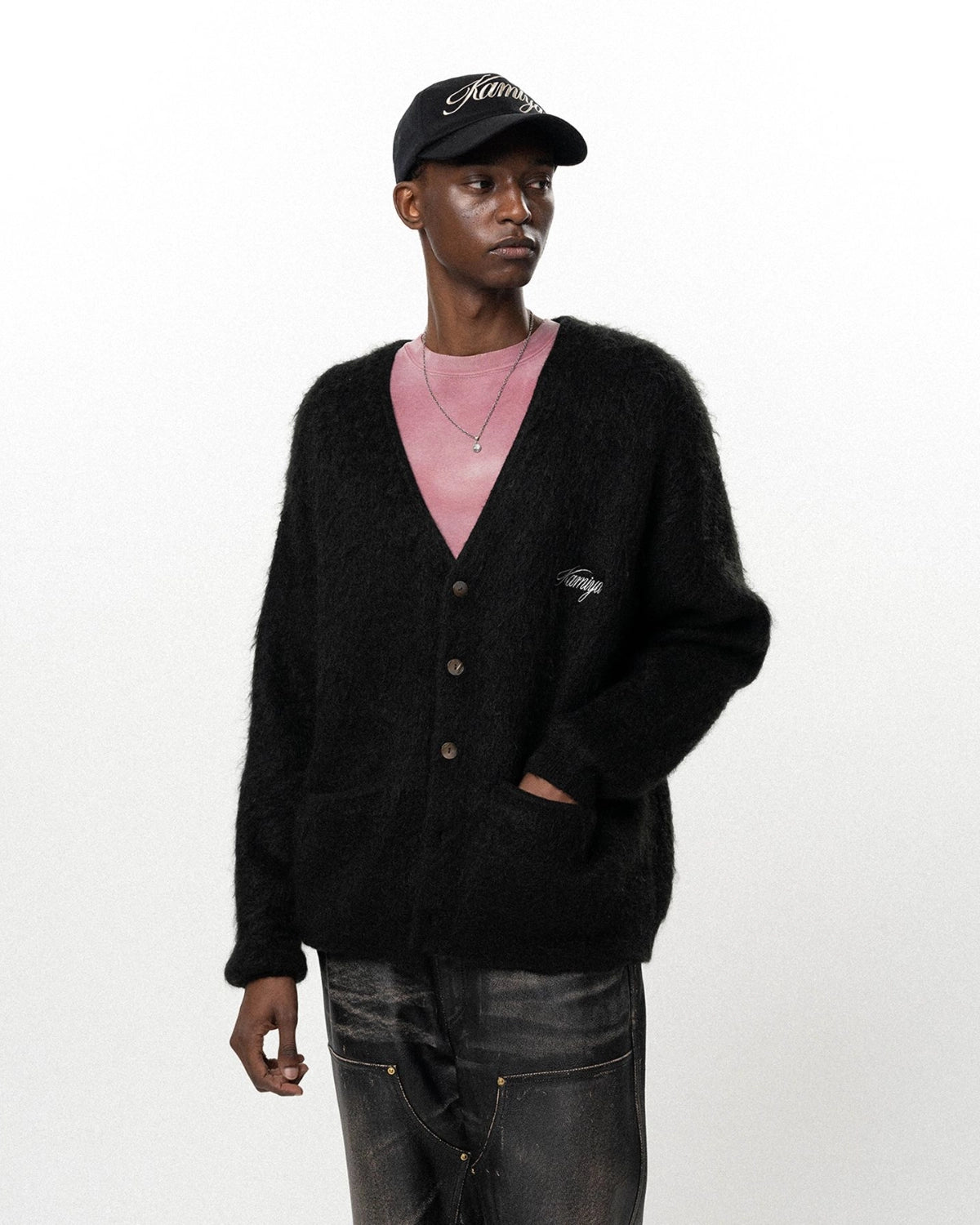 KAMIYA / Embroidered Shaggy Mohair Knit Cardigan (G17CD076)