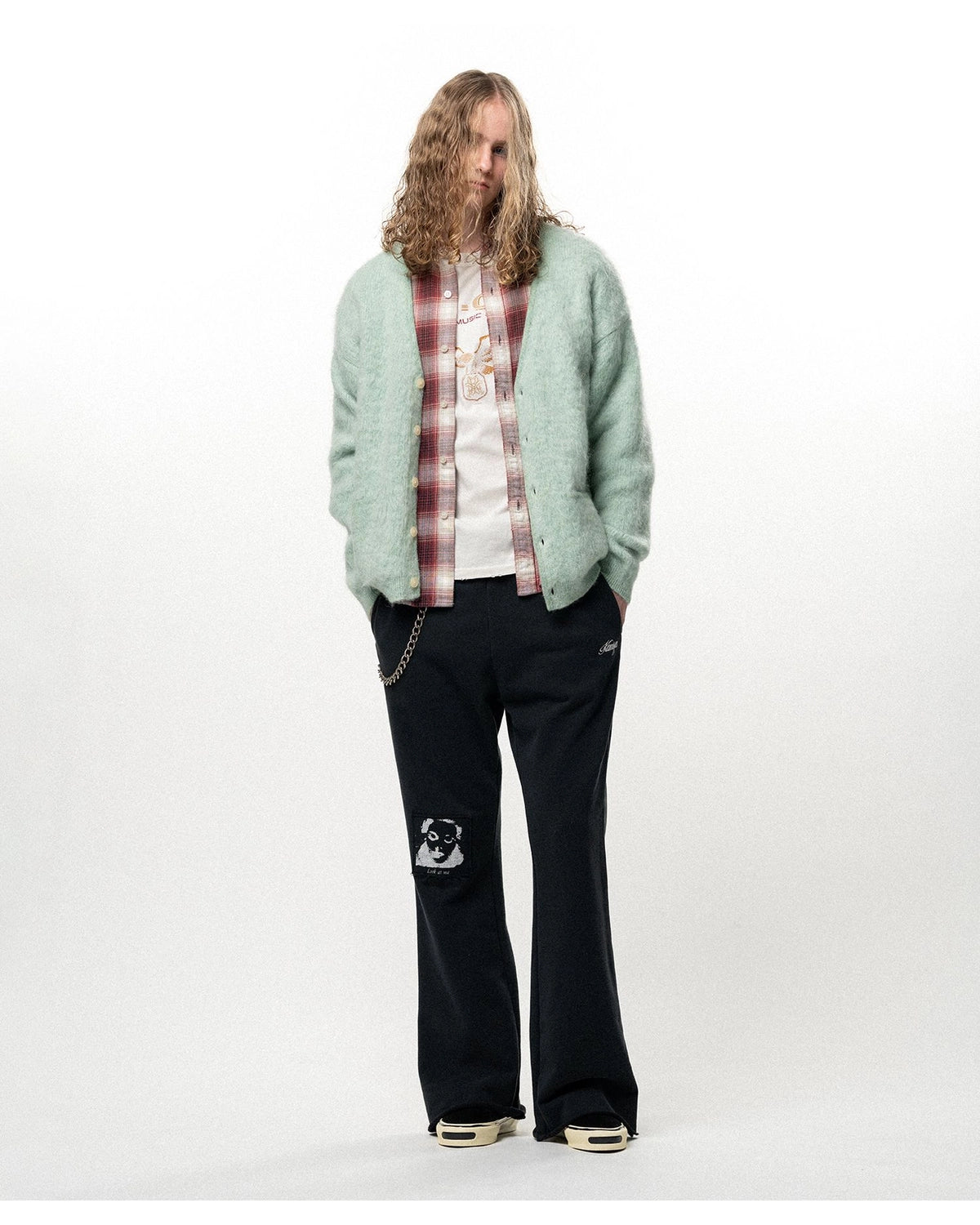KAMIYA / Embroidered Shaggy Mohair Knit Cardigan (G17CD076)