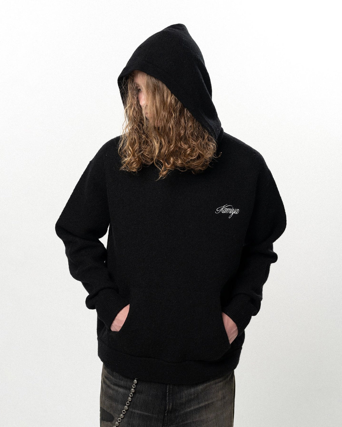 KAMIYA / Embroidered Felted Wool Knit Hoodie (G17HD083)