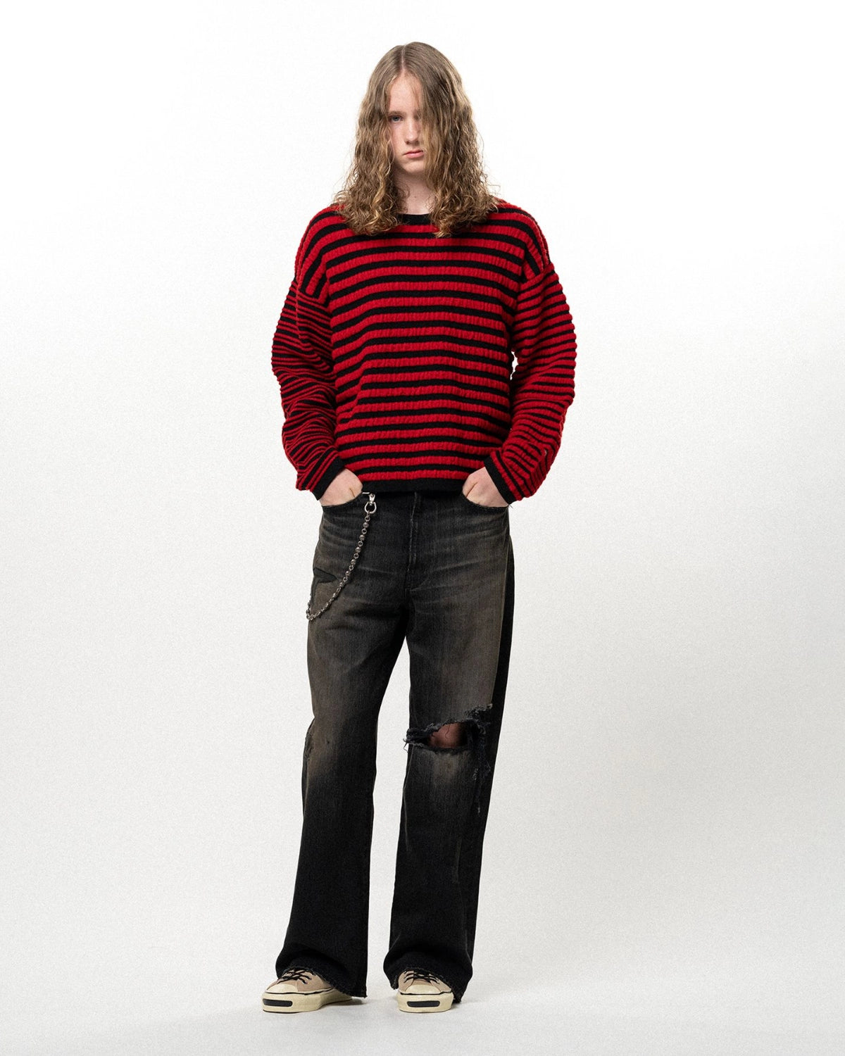 KAMIYA / Horizontal Multi Stripe Bouclé Knit (G17PO081)