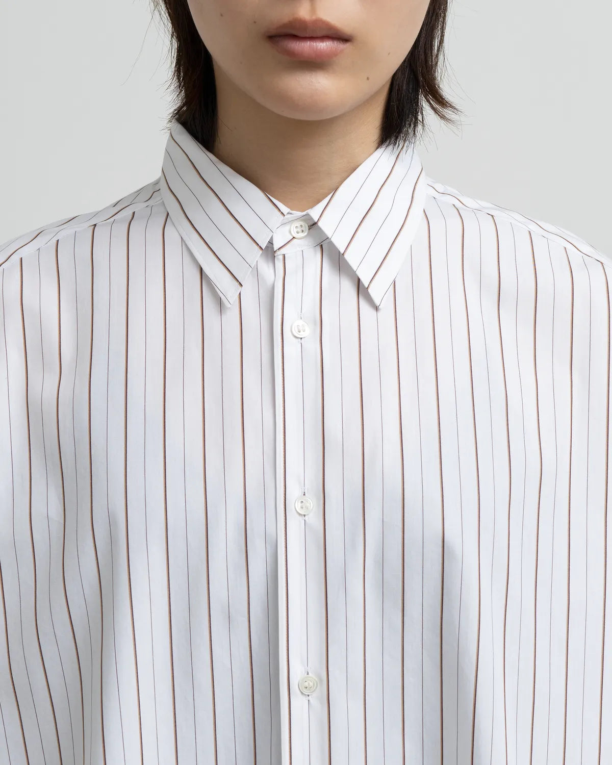 Graphpaper / SIDOGRAS Brown Stripe Oversized Regular Collar Shirt (GL263-50347)