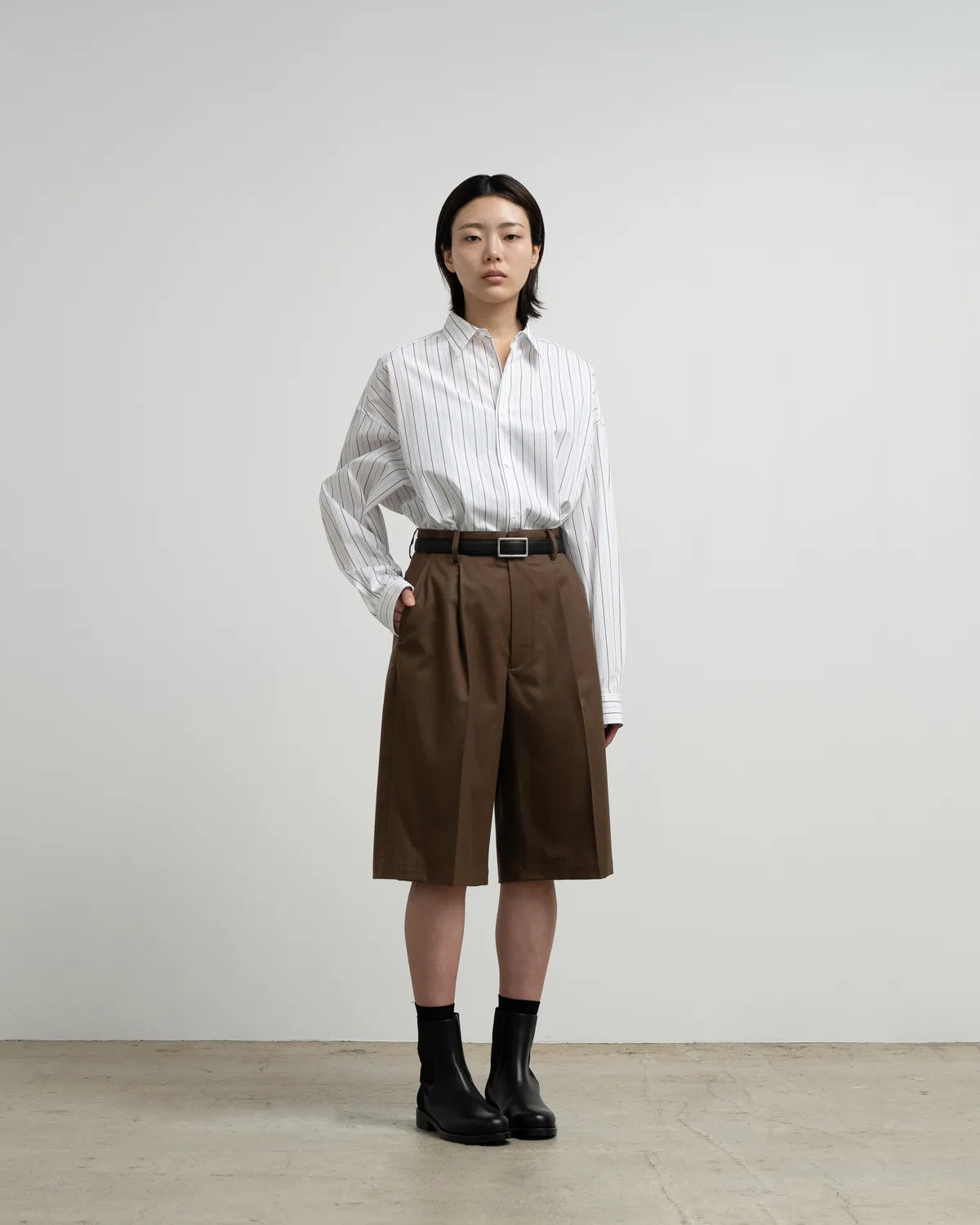 Graphpaper / SIDOGRAS Brown Stripe Oversized Regular Collar Shirt (GL263-50347)