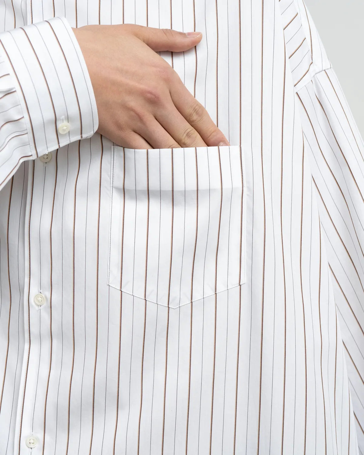 Graphpaper / SIDOGRAS Brown Stripe L/S Oversized Band Collar Shirt (GM263-50346)