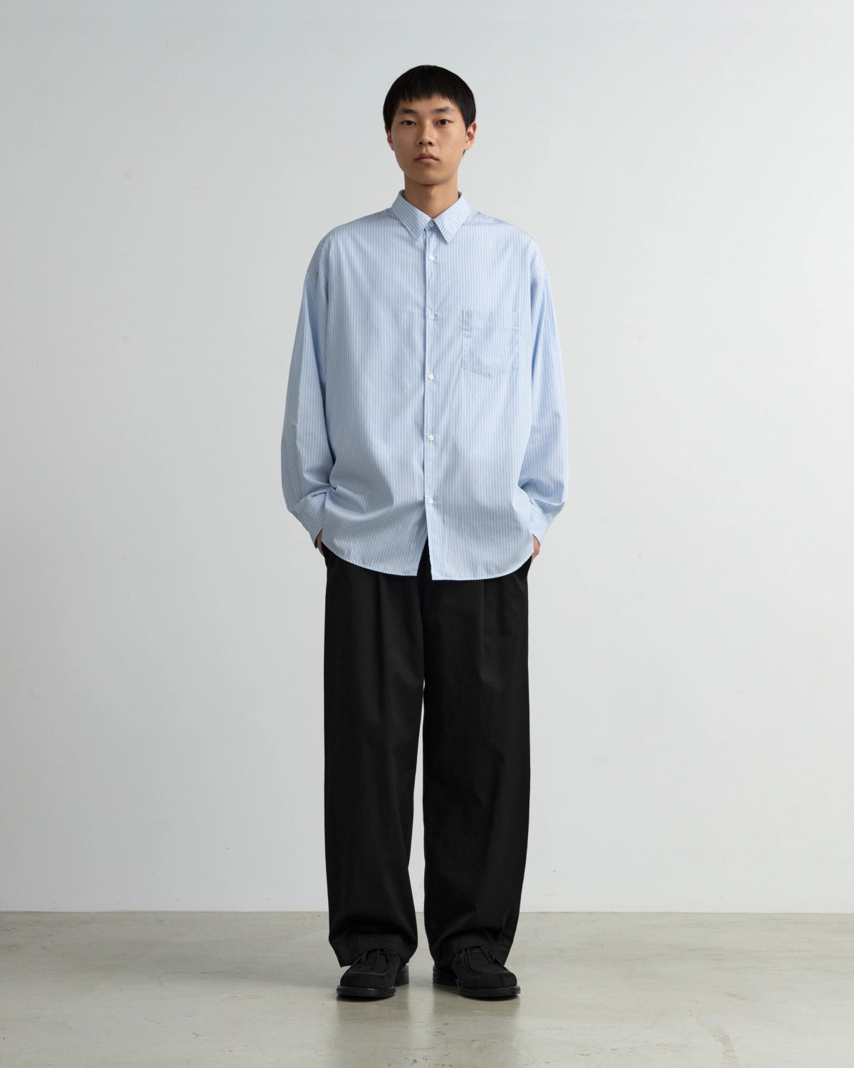 Graphpaper / Broad Stripe L/S Oversized Regular Collar Shirt (GM264-50025STB)