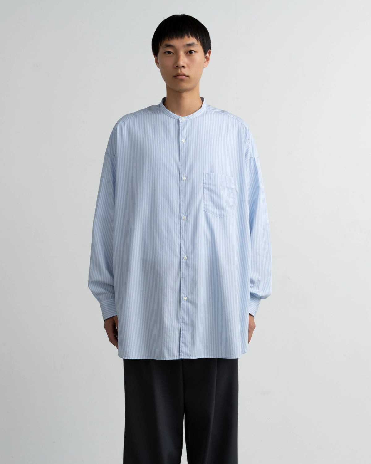 Graphpaper / Broad Stripe L/S Oversized Band Collar Shirt (GM264-50024STB)