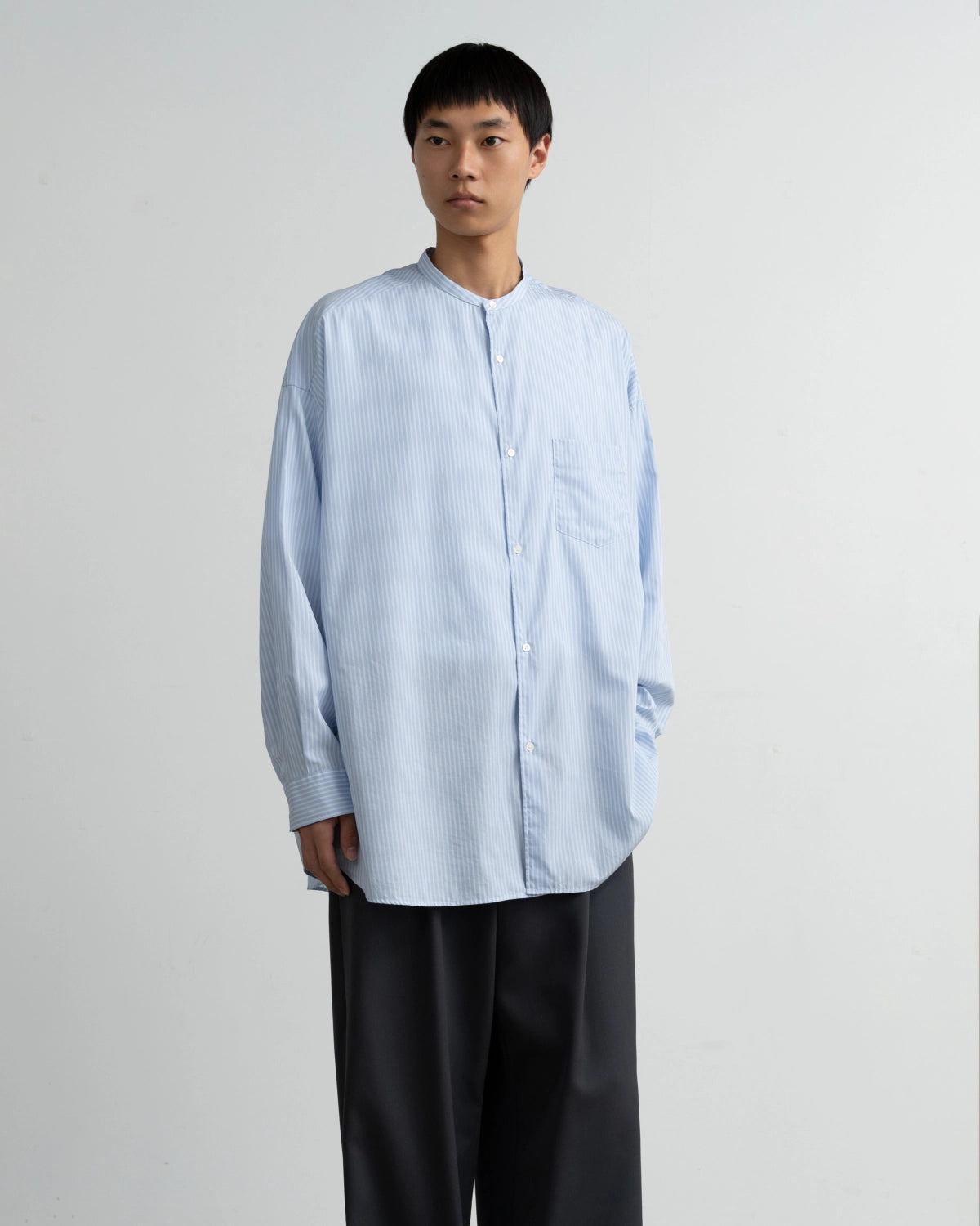 Graphpaper / Broad Stripe L/S Oversized Band Collar Shirt (GM264-50024STB)