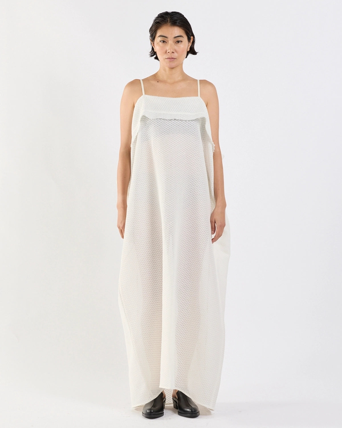 IHNN / Draped Mesh Slip Dress (ID26S-OP03)