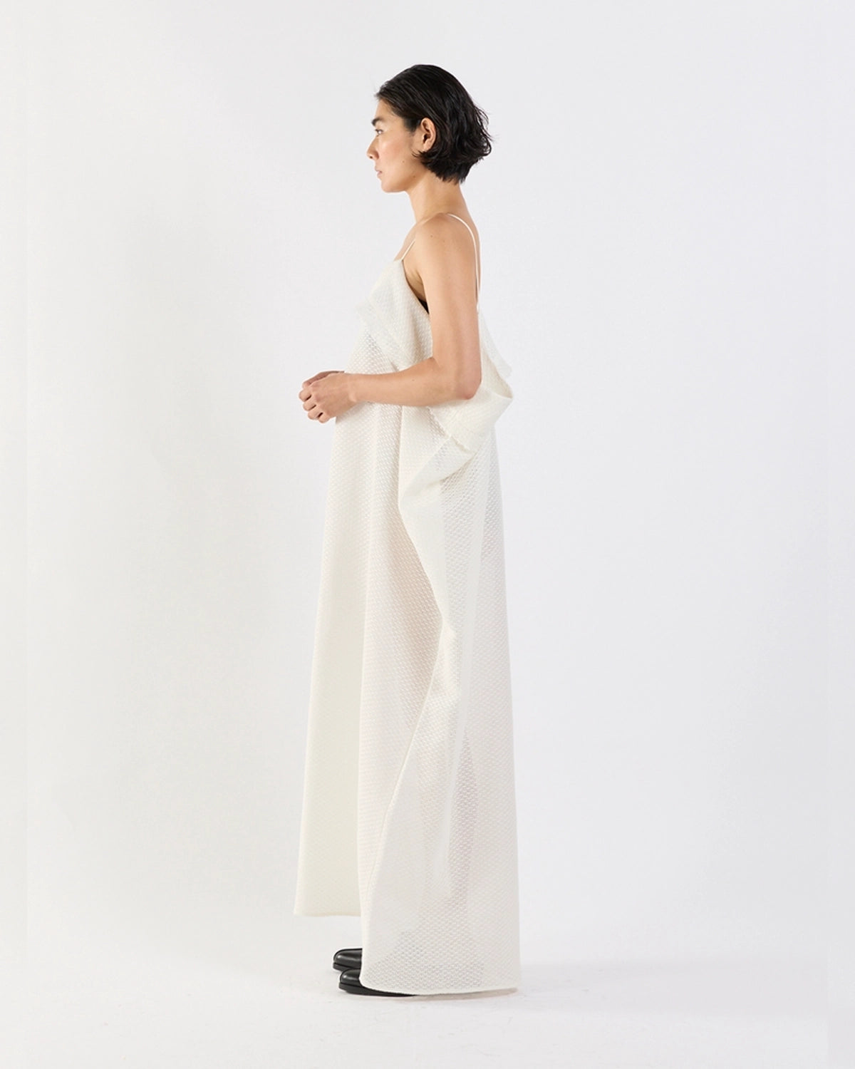 IHNN / Draped Mesh Slip Dress (ID26S-OP03)