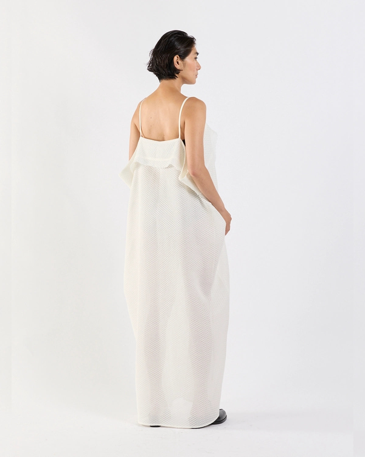 IHNN / Draped Mesh Slip Dress (ID26S-OP03)