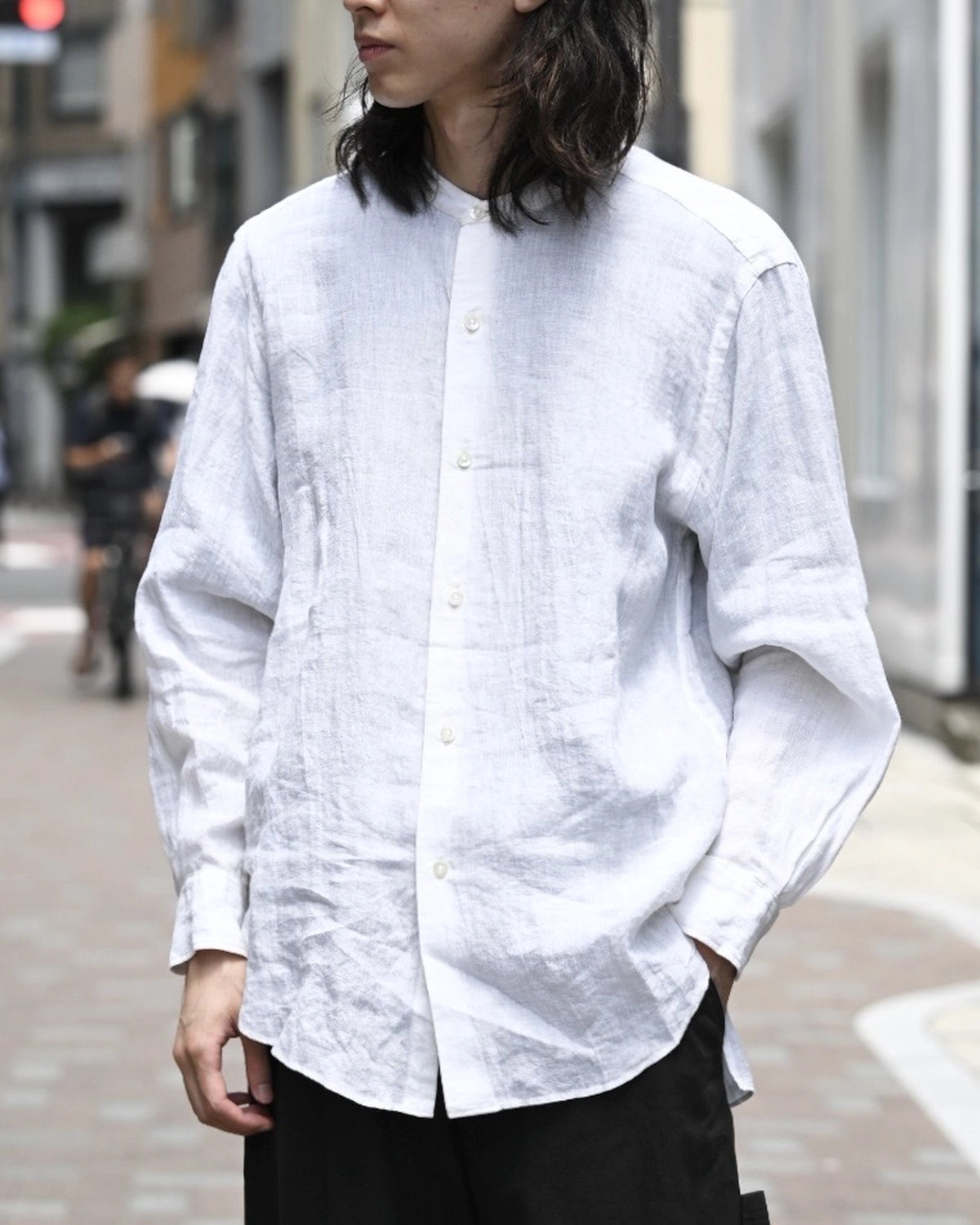 blurhms / Linen Band-collar Shirt (BHS25F021)