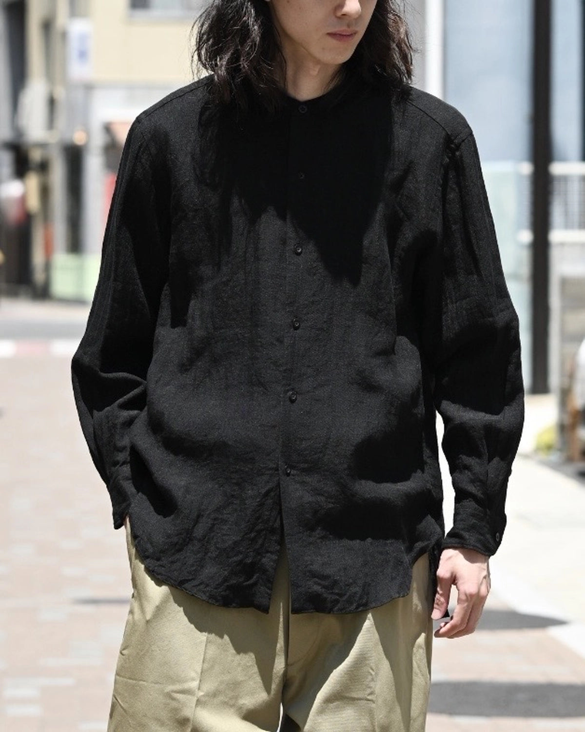 blurhms / Linen Band-collar Shirt (BHS25F021)