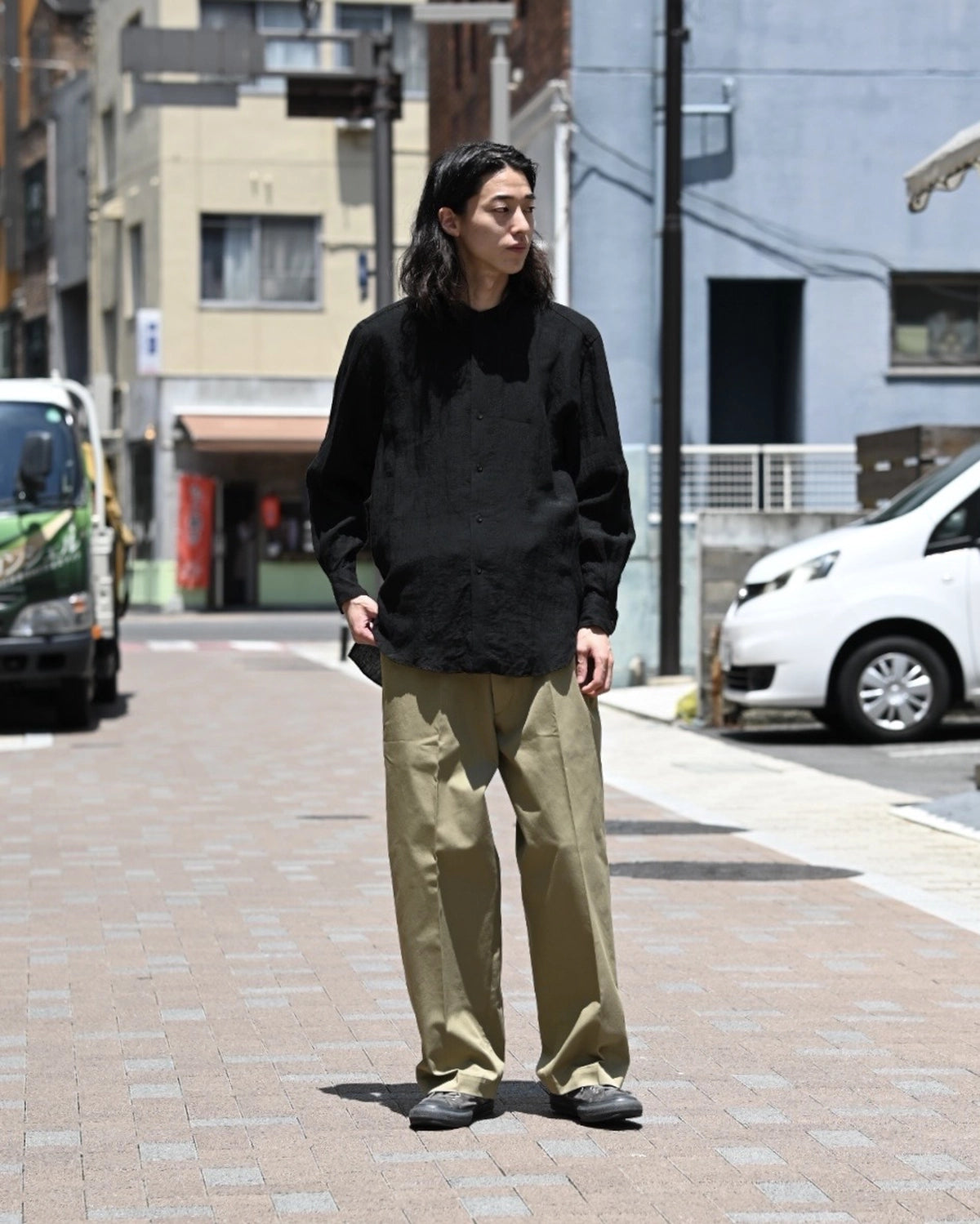 blurhms / Linen Band-collar Shirt (BHS25F021)