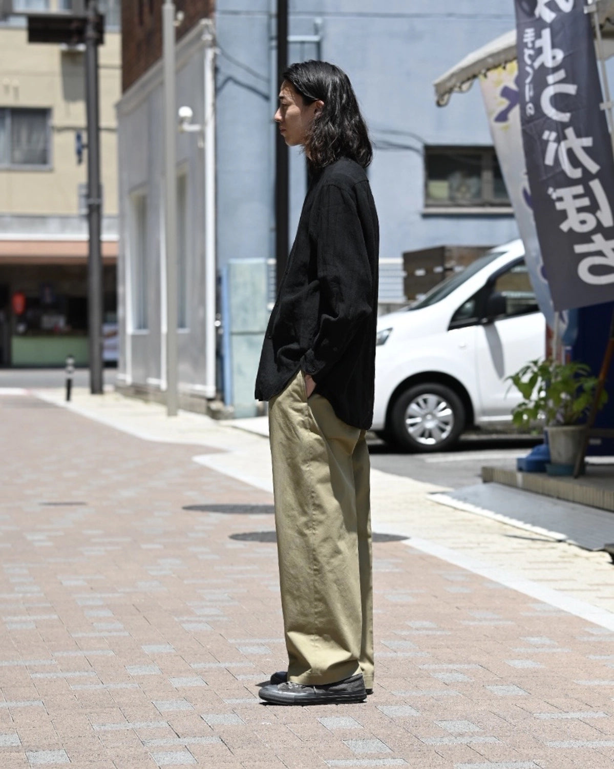 blurhms / Linen Band-collar Shirt (BHS25F021)